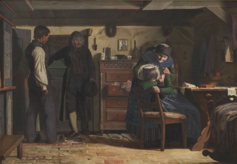 The Village Carpenter Bringing a Coffin for a Dead Child, 1857. Creator: Christen Dalsgaard.