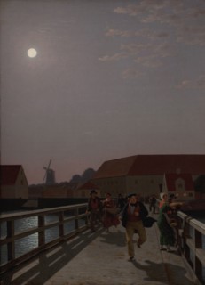 Langebro, Copenhagen, in the Moonlight with Running Figures, 1836. Creator: CW Eckersberg.