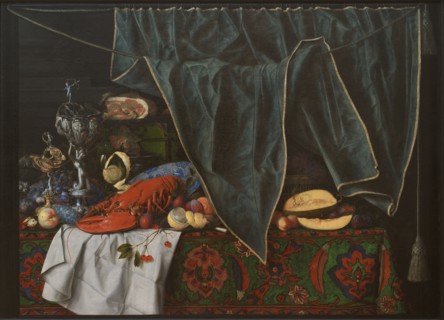 Trompe l'Oeil with Breakfast Piece with Lobster and Goblets on a Table Covered with an..., 1672. Creator: Cornelis Norbertus Gysbrechts.