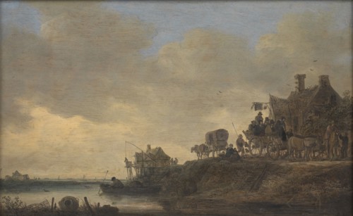 River Scene with the "Swan" Tavern, 1646. Creator: Jan van Goyen.