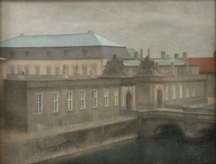 View of Christiansborg Palace, Late Autumn, Western Portal, 1890-1892. Creator: Vilhelm Hammershøi.