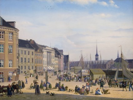 Hojbro Plads, a Market Place in Copenhagen, 1844. Creator: Sally Henriques.