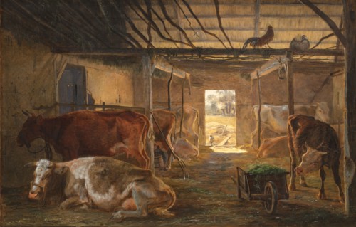 A Cowshed on a Farm at Vejby, Zealand, 1844. Creator: Johan Thomas Lundbye.