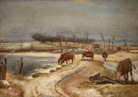 Watering the Cattle on a Winter's Day, 1848. Creator: Johan Thomas Lundbye.