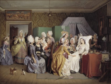 Scene from Ludwig Holberg's The Lying-in Room, 1845. Creator: Wilhelm Marstrand.