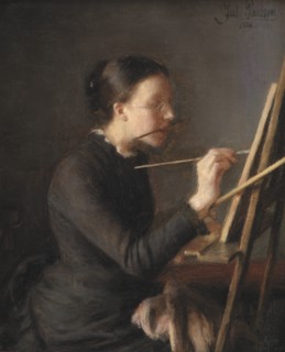 The Painter Agnes Paulsen, the Artist's Sister, at her Easel, 1886. Creator: Julius Paulsen.