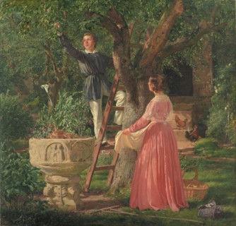 The Ancient Baptismal Font in the Garden;The Garden with the Old Font, 1850. Creator: Jorgen Pedersen Roed.