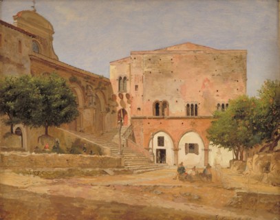 The Market Place in Piperno, 1838. Creator: Jorgen Pedersen Roed.