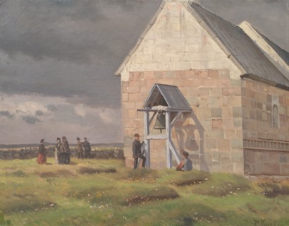 A Storm Brewing behind a Village Church, Jutland, 1893-1896. Creator: Hans Smidth.