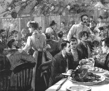''The Cyclists' Sunday Dinner at Ripley; The Clubs at Dinner.', 1891. Creator: Charles Joseph Staniland.