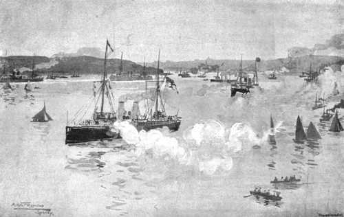 '' Arrival of the Seven Ships of the Australian Squadron at Port Jackson, New South Wales', 1891. Creator: Albert Henry Fullwood.