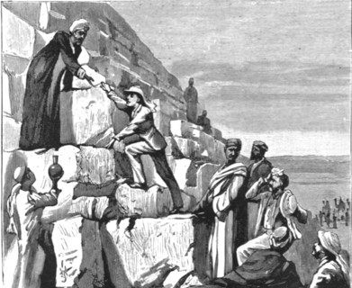 ''H.R.H. The Prince of Wales in Egypt -- The Ascent of the Great Pyramid', 1891. Creator: Unknown.