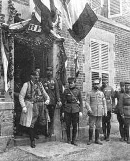 'Le roi du Montenegro sortant du quartier general du general Gouraud', 1916. Creator: Unknown.
