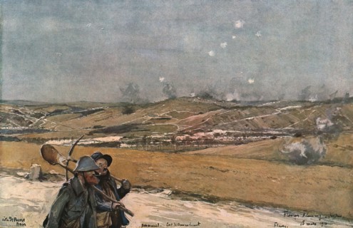 'La Bataille de Verdun; La hauteur de Douamont vue du fort de la Chaume', 1916. Creator: Francois Flameng.