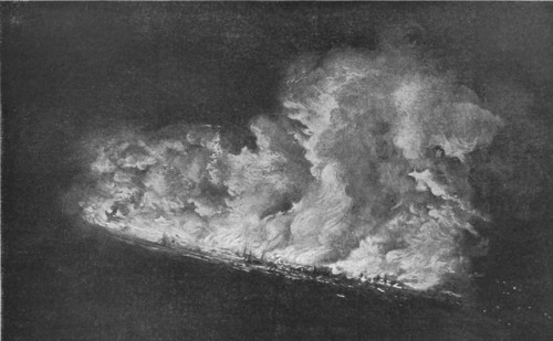 'Le Zeppelin Abattu; Dans la banlieue de Londres; L'incendie du "L21", abattu a Cuffley', 1916. Creator: Unknown.