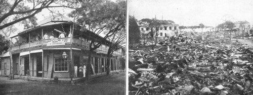 'La Guerre de Course; Une maison de Papeete, avant et apres le bombardement', 1914. Creator: Unknown.