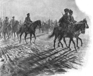 'Les Aigles du Tsar; Les Partisans defilent devant le general qui les salue', 1915. Creator: Unknown.