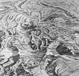'Sur le front des balkans. -- Vue panaoramique du terrain des operations dans les Balkans..., 1916. Creator: L. Trinquier.