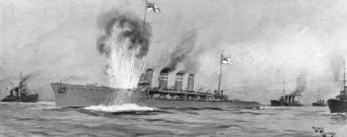 ''La surveillance de la mer; l''Amphion' touchait une mine et coulait en quelques instants', 1914. Creator: Henri Rudaux.