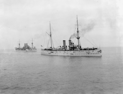 U.S.S. Raleigh and U.S.S. Maine, between 1895 and 1898. Creator: Unknown.