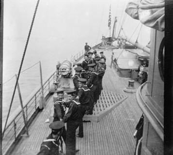 U.S.S. Yankee, "All hands on the boat falls", between 1898 and 1901. Creator: Unknown.