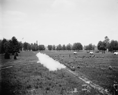 Battalion firing, kneeling, M[ichigan] M[ilitary] A[cademy], Orchard Lake, Michigan, c1900. Creator: Unknown.