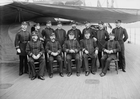 U.S.S. Miantonomoh, Capt. Montgomery Sicard and officers, between 1890 and 1901. Creator: Unknown.