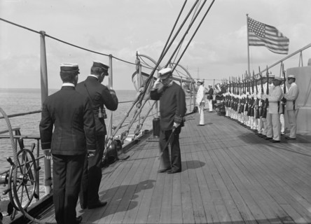U.S.S. New York, Admiral Farquhar leaving the ship, 1899, 1899. Creator: Unknown.