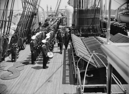 Sunday morning inspection, Russian navy, 1893. Creator: Unknown.