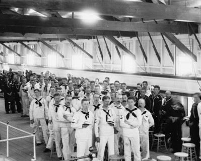 New York Naval Reserves at church service on U.S.S. NewHampshire, between 1890 and 1901. Creator: Unknown.