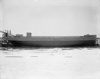 Broadside view on launching cradle, launch S.S. Tionesta, Dec. 15, 1902, 1902 Dec 15. Creator: Unknown.