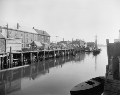 Portland, Me., drying fishermen's nets, between 1900 and 1920. Creator: Unknown.