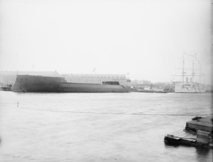 U.S.S. Maine, just after the launching, 1889. Creator: William H. Jackson.