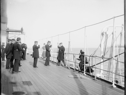 U.S.S. Maine, receiving a visitor, (1896?). Creator: William H. Jackson.