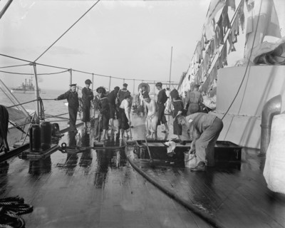 U.S.S. New York, scrubbing down, between 1893 and 1901. Creator: William H. Jackson.