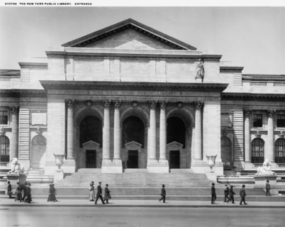 The New York Public Library, entrance, c.between 1910 and 1920. Creator: William H. Jackson.