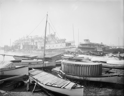 Old boats beached to rot away, New York City, between 1900 and 1910. Creator: Unknown.