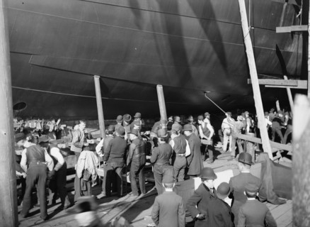 U.S.S. Maine, wedging up before launching, 1889. Creator: Unknown.