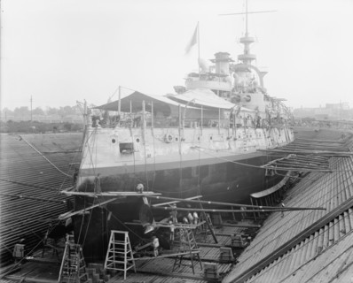 U.S.S. Massachusetts in dry dock, between 1896 and 1901. Creator: Unknown.
