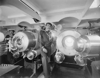 U.S.S. Massachusetts, interior of turret, between 1896 and 1901. Creator: Unknown.