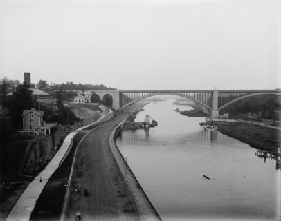 Washington Bridge and speedway, New York, c1900. Creator: Unknown.