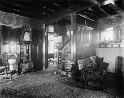 Residence of Dr. J.H. Lancashire, the hall and grandfather clock, Alma, Mich., between 1900 and 1910 Creator: Unknown.