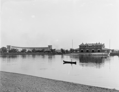 The Stadium and University Boat House, Cambridge, Mass., c.between 1910 and 1920. Creator: Unknown.