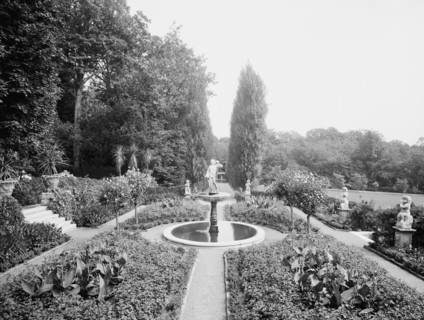 The Flower gardens at Bellefontaine, country home of Giraud Foster, Lenox, Mass., c.1910-1920. Creator: Unknown.