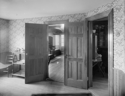Looking into kitchen, probably in clubhouse, New York City, between 1900 and 1910. Creator: Unknown.