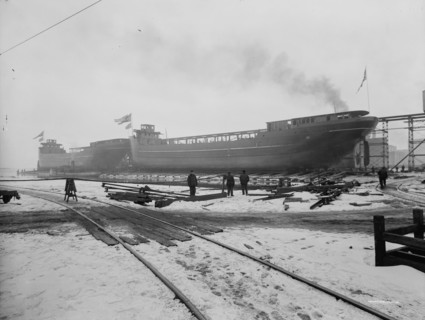 Strs. A.D. MacTier and F.P. Jones on the ways, 1913 Mar 8. Creator: Unknown.