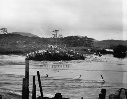 First rush of water through Gamboa dyke, Panama Canal, c.between 1910 and 1914. Creator: Unknown.
