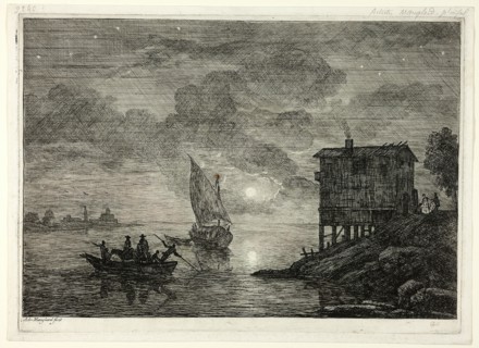 Moonlit Harbor Scene with Ferry, 1753/54. Creator: Adriaen Manglard.