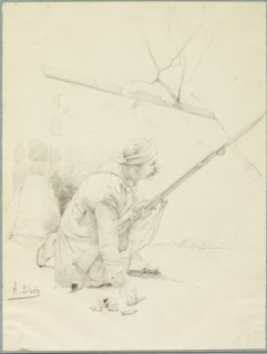 Wounded Soldier Loading his Rifle, c. 1897. Creator: Alexandre Bloch.
