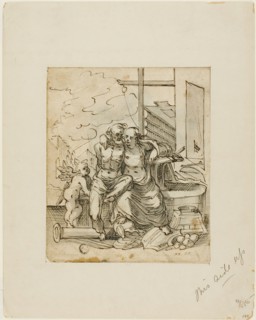 Venus in Vulcan's Forge (recto); Geometry (verso), c. 1607. Creators: Hermann Weyer, Bartholomeus Spranger.